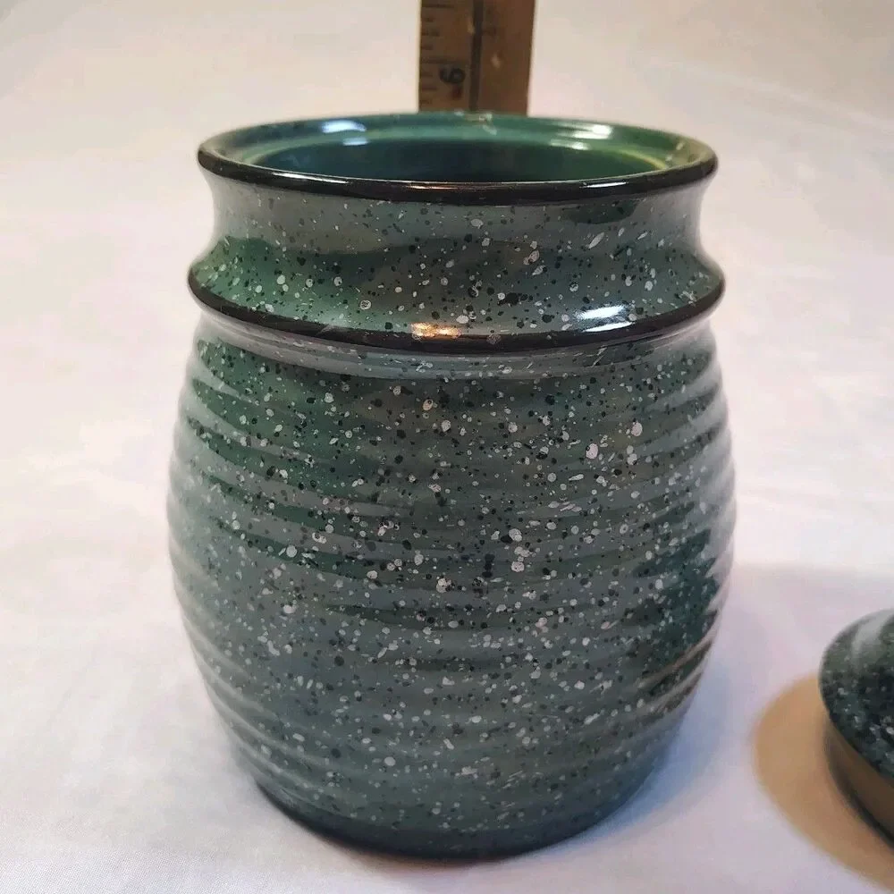 Vintage Jay Import Company Green Ceramic Canister Jar With Lid Kitchenware